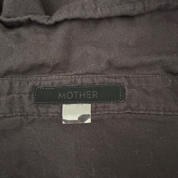 Mother Button Up Blouse V Neck Short Sleeve Loose Fit Cotton Minimalist Black - Picture 7 of 9
